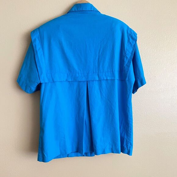 VTG Applause III by Marge Kane Sz 12 Short Sleeve Blue Button Blouse USA Sailor - Picture 2 of 8
